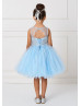 Sky Blue Lace Tulle Keyhole Back Flower Girl Dress Sky Blue Lace Tulle Keyhole Back Flower Girl Dress